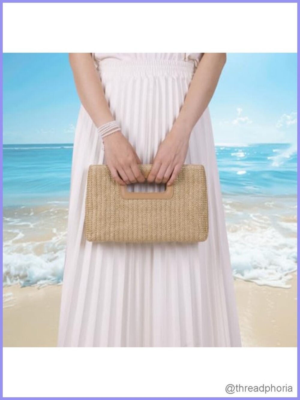 Top Handle Straw Clutch Evening Handbag with Gold Chain Shoulder Crossbody Purse - Picture 3 of 6